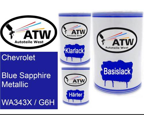Chevrolet, Blue Sapphire Metallic, WA343X / G6H: 500ml Lackdose + 500ml Klarlack + 250ml Härter - Set, von ATW Autoteile West.
